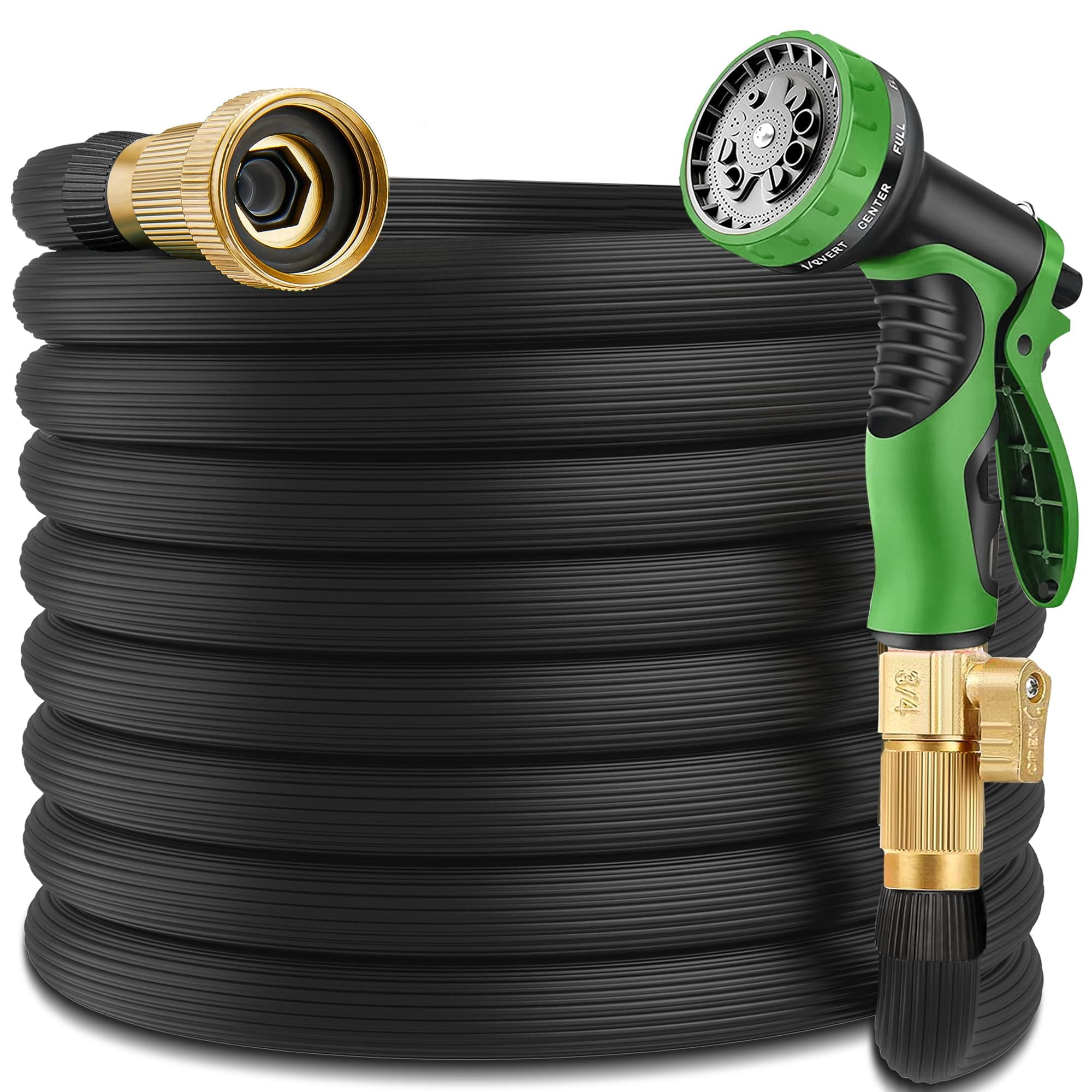 100 ft Expandable Garden Hose - Durable 3750D Fabric, 4-Layer Latex Core, Solid Brass Connectors Expanding Water Hose - 10 Spray Nozzles & Convenient Storage Bag Included