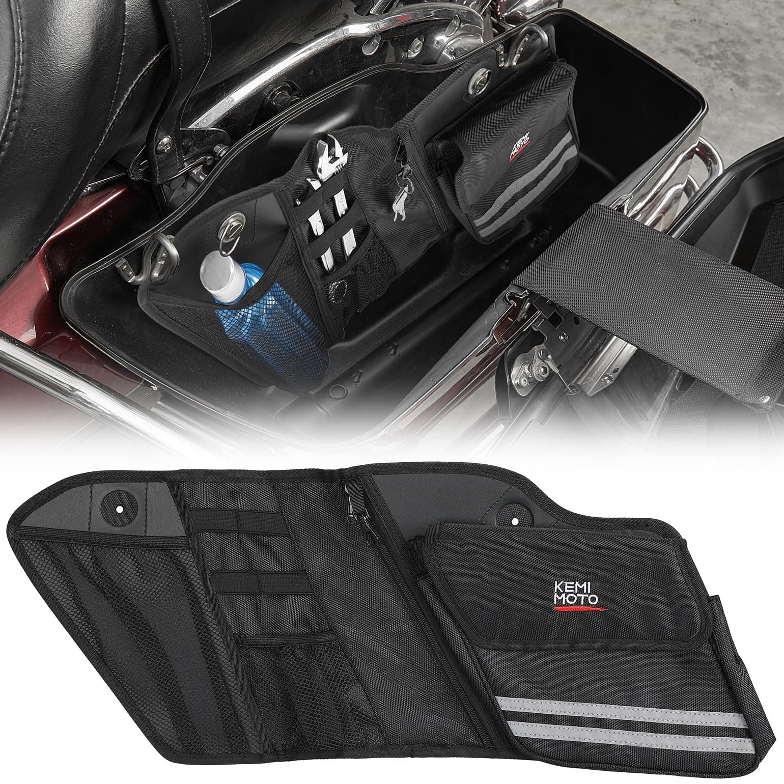 KEMIMOTO Motorcycle Saddlebag Organizers 2 Pack Compatible with Touring Models 2014-2024 2025 Street Glide Road King 2014-2023 Road Glide Black Saddle Bag Liners
