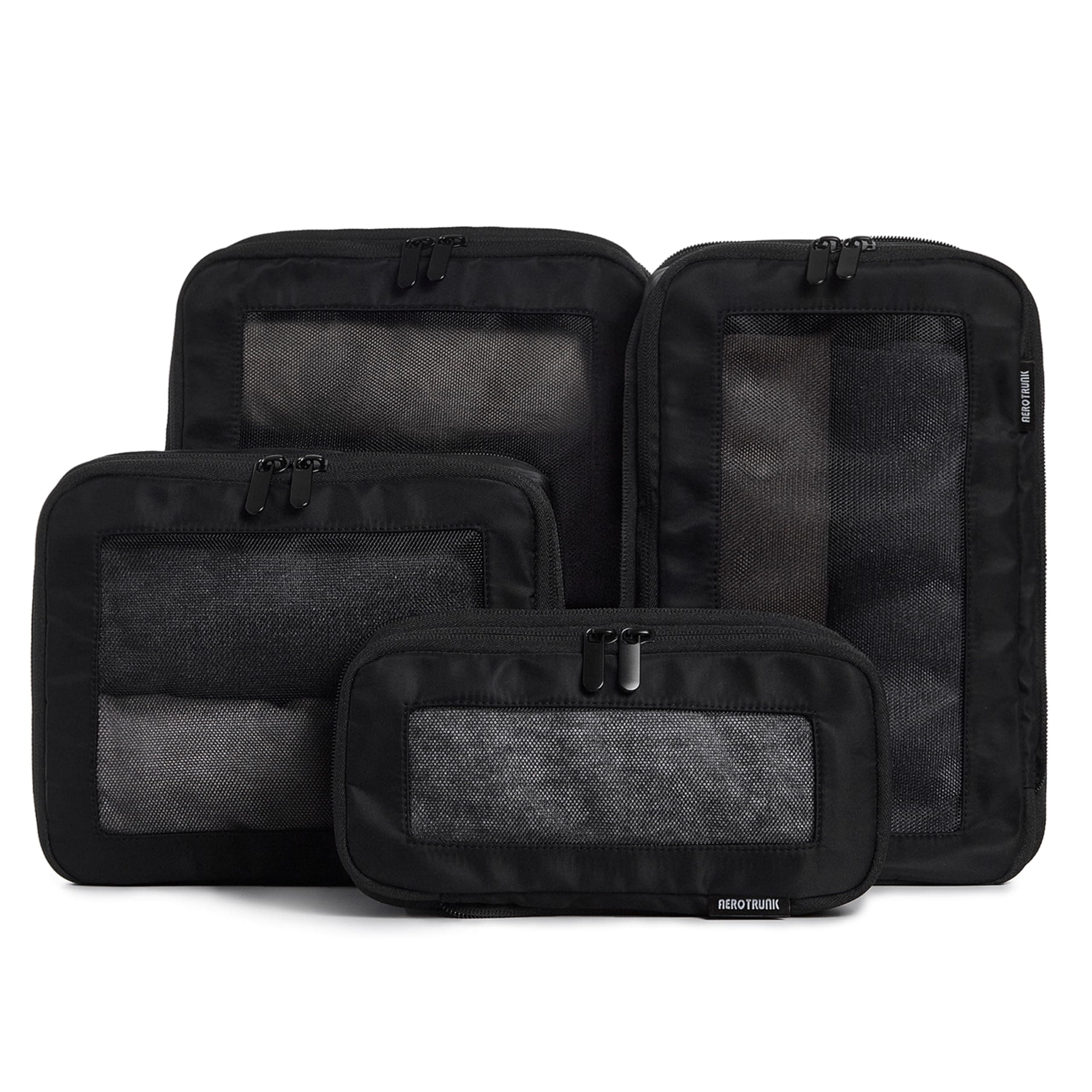 Aerotrunk Compression Packing Cubes for Suitcases - Double Zipper Compression Luggage Organizers - Washable Travel Packing Cubes (4-Pack, Black)