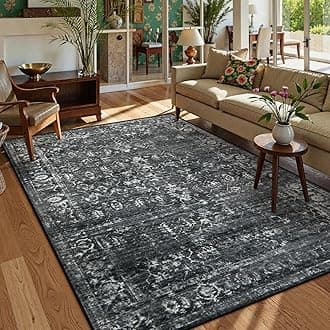 Lahome Margot 6x9 Area Rugs Washable Rugs for Bedroom Large Black Area Rug for Bedroom,Soft Vintage Distressed Rug Non Slip Stain Resistant Indoor Carpet for Dining Decor