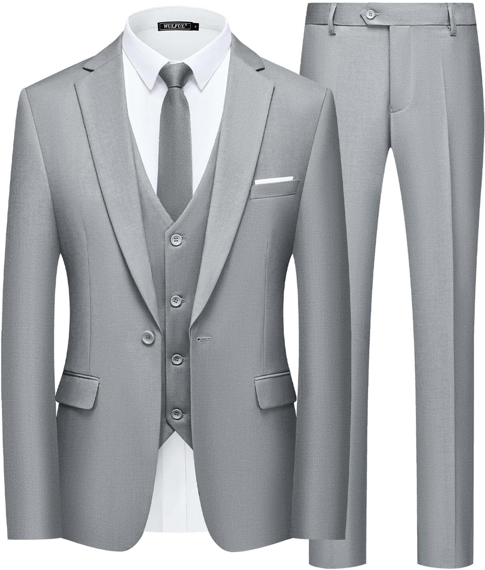 Men’s Slim Fit Suit One Button 3-Piece Blazer Dress Business Wedding Party Jacket Vest & Pant