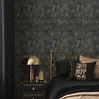 Simon&Siff Black and Gold Textured Wallpaper Distressed Industrial Metallic Vintage Wallpaper 17.3inx19.68ft Non Woven Modern Wall Paper for Bedroom Traditional Wall Paper (Non-Pasted)