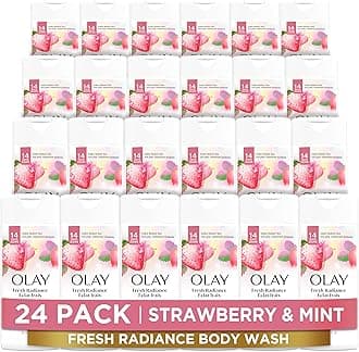 Olay Body Wash for Women, Fresh Radiance, Refreshing & Renewing, Made with Plant Based Cleansers, B3 Botanical Complex, For All Skin Types, Strawberry & Mint Scent, 3.0 fl oz (Pack of 24)
