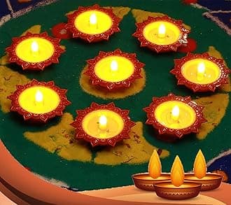 8 Pcs Water Sensor Diya Lights, Flameless & Smokeless Electric LED Diyas Lamps Warm Ambient Tealight Candle for Home Decor, New Year, Diwali Festival Decoration, Christmas (Pack of 8)