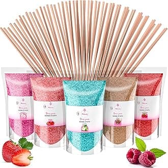 Misskandy®-Candy Floss Sugar Pack (5 * 160g) (strawberry, apple, marshmallow, cola, raspberry) Use in Cotton Candy Maker +20 Sticks of 28cm