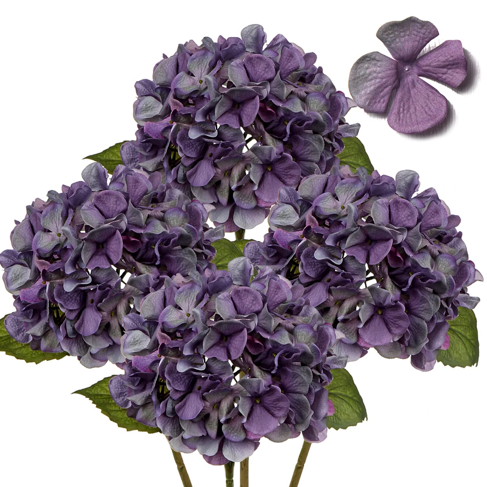 DILATATA 4 Pcs Dried Touch Hydrangeas Artificial Flowers 17" Tall Large Silk Hydrangea Stems Fake Hydrangea Arrangements for Home Office Table Centerpieces-Purple Hydrangea #03
