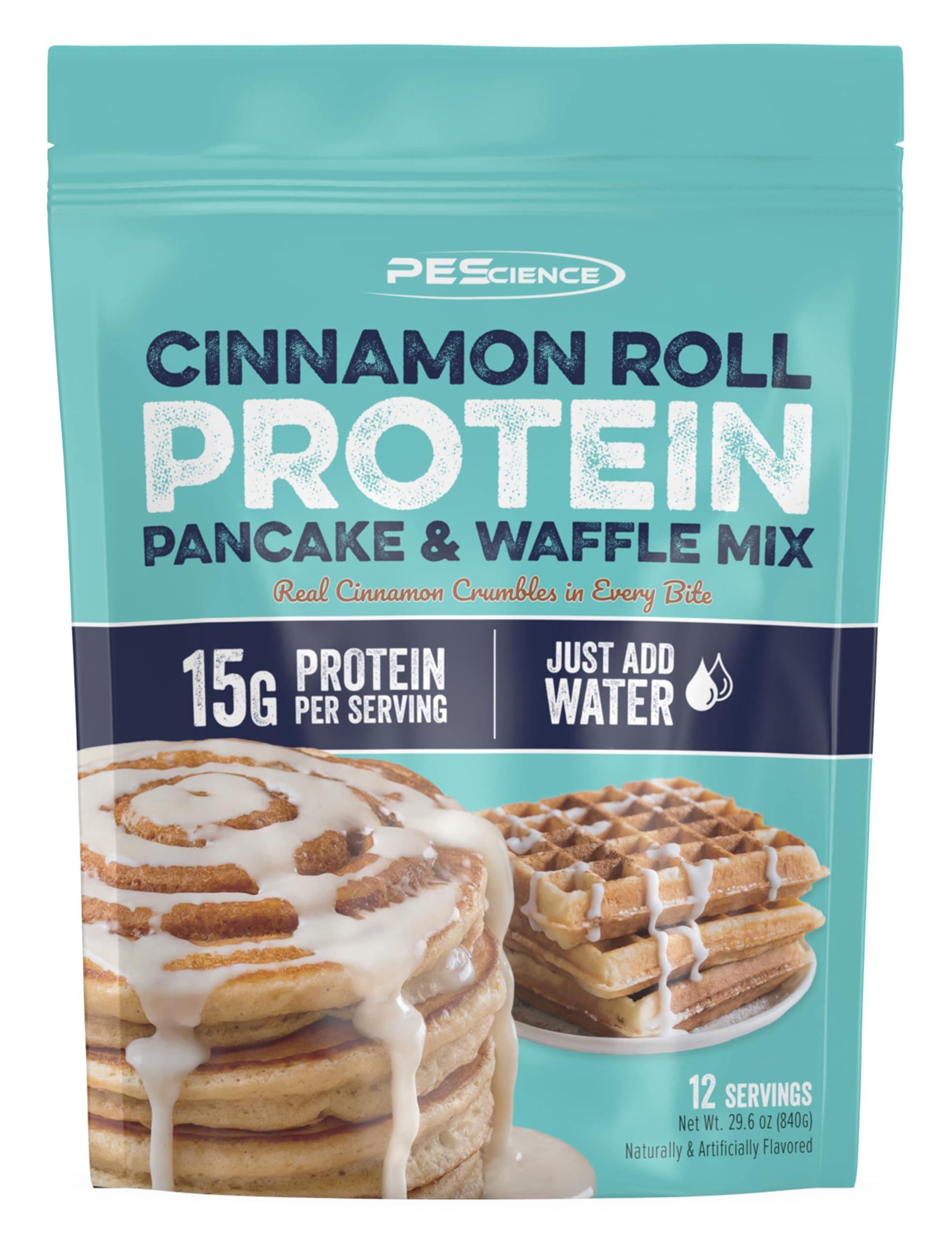 PEScience Protein Pancake Mix for Protein Waffles and Pancakes, Just Add Water, Whey and Casein Blend, Amazing Taste and Fluffy Texture - Cinnamon Roll, 12 Servings
