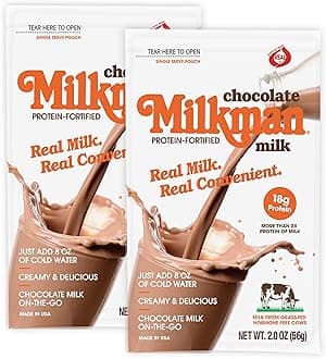 Milkman Chocolate Milk with 18g of Protein – Instant Dry Chocolate Milk Powder – Quick Healthy Breakfast Drink Mix – Nutritious Protein-Fortified Mix Packets – Just Add Water (2 Packets)