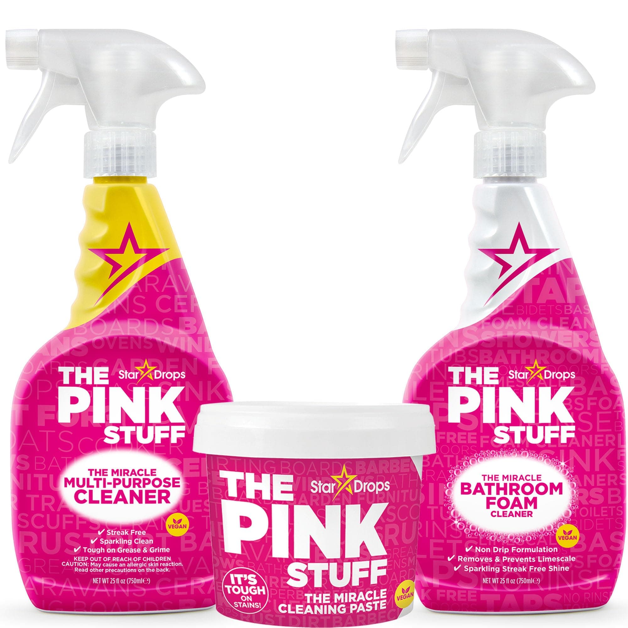 The Pink Stuff - The Miracle Cleaning Paste, Multi-Purpose Spray, And Bathroom Foam 3-Pack Bundle (1 Cleaning Paste, 1 Multi-Purpose Spray, 1 Bathroom Foam) 1 Box (3-Pack Bundle)
