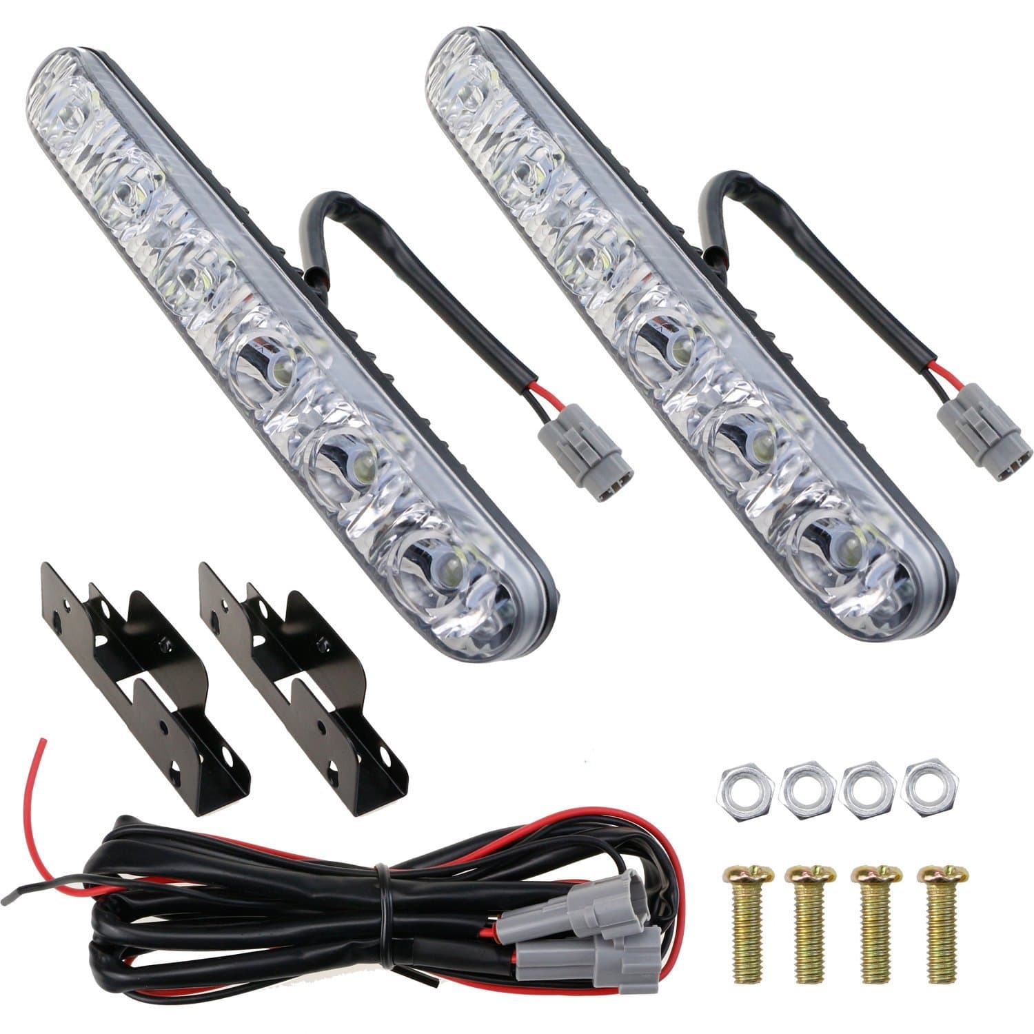Car Headlight DRL 6 LED High/Low Beam High Power LED Daytime Running Lights Driving Lamp DRL Light Xenon White 2-PACK