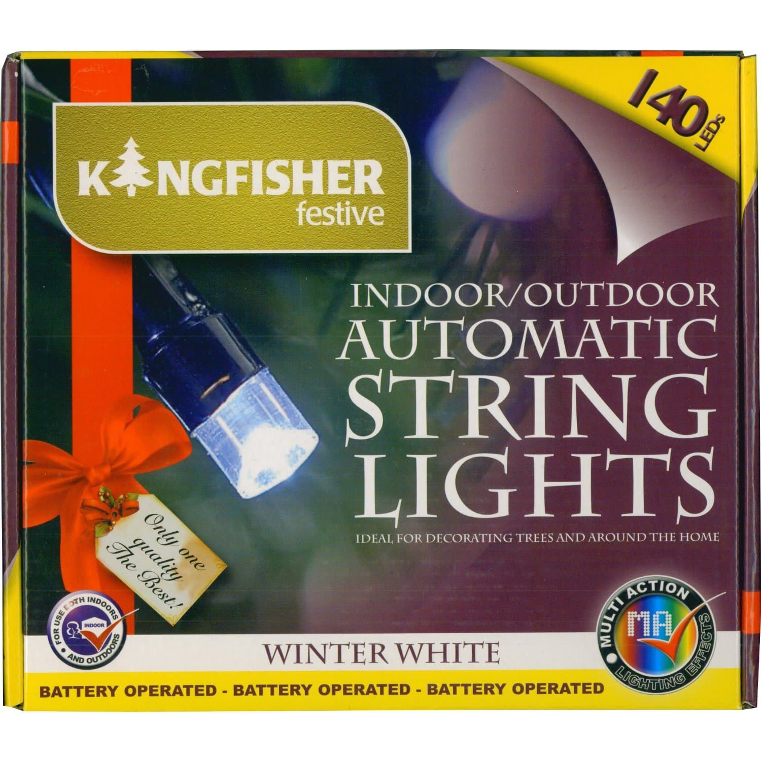 Kingfisher Festive Battery Operated Automatic String Lights Winter White LED 140 Bulb with Timer