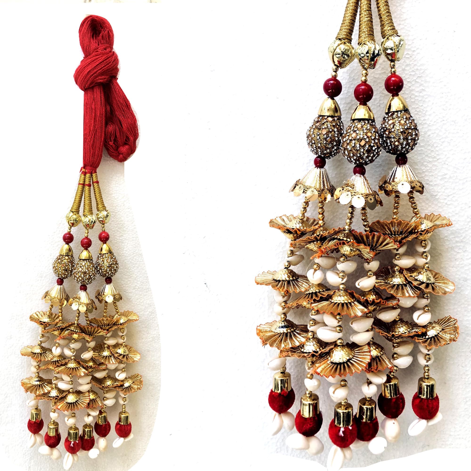 女性用ロングレングスホールレッドヘアーパラダ、三つ編みタッセル、ウェディング用ヘアアクセサリー、パランディ(レッド)