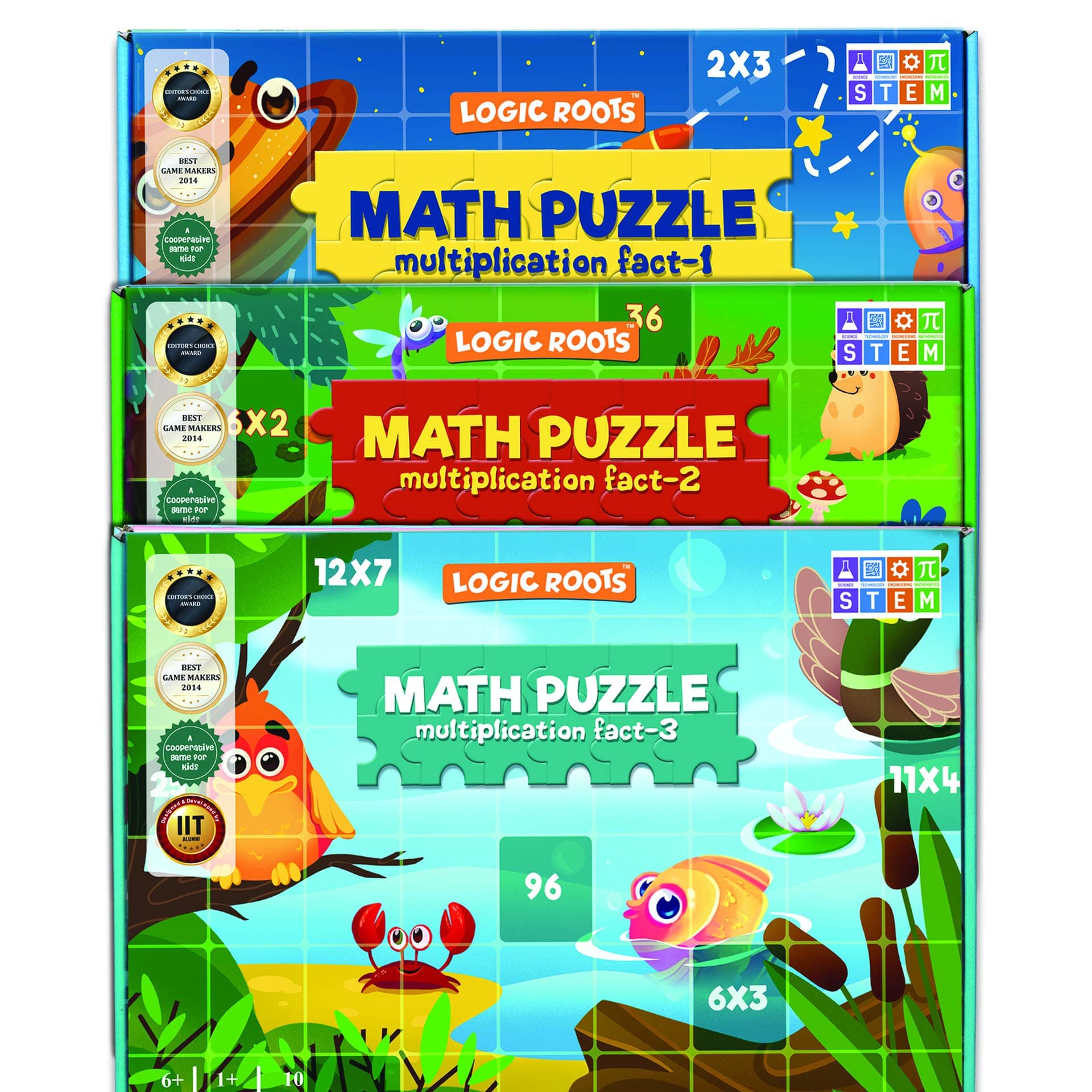 Logic Roots Math Puzzles for Kids Age 7 Multiplication 1,2 & 3 Combo