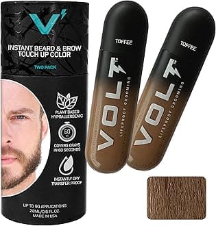 VOLT Grooming Temporary Instant Beard Color for Men, Quick-Drying Plant-Based Brush-On Beard, Hair, Mustache & Eyebrow Color, Safe for Sensitive Skin, Toffee Light Brown, 2-Pack Refill