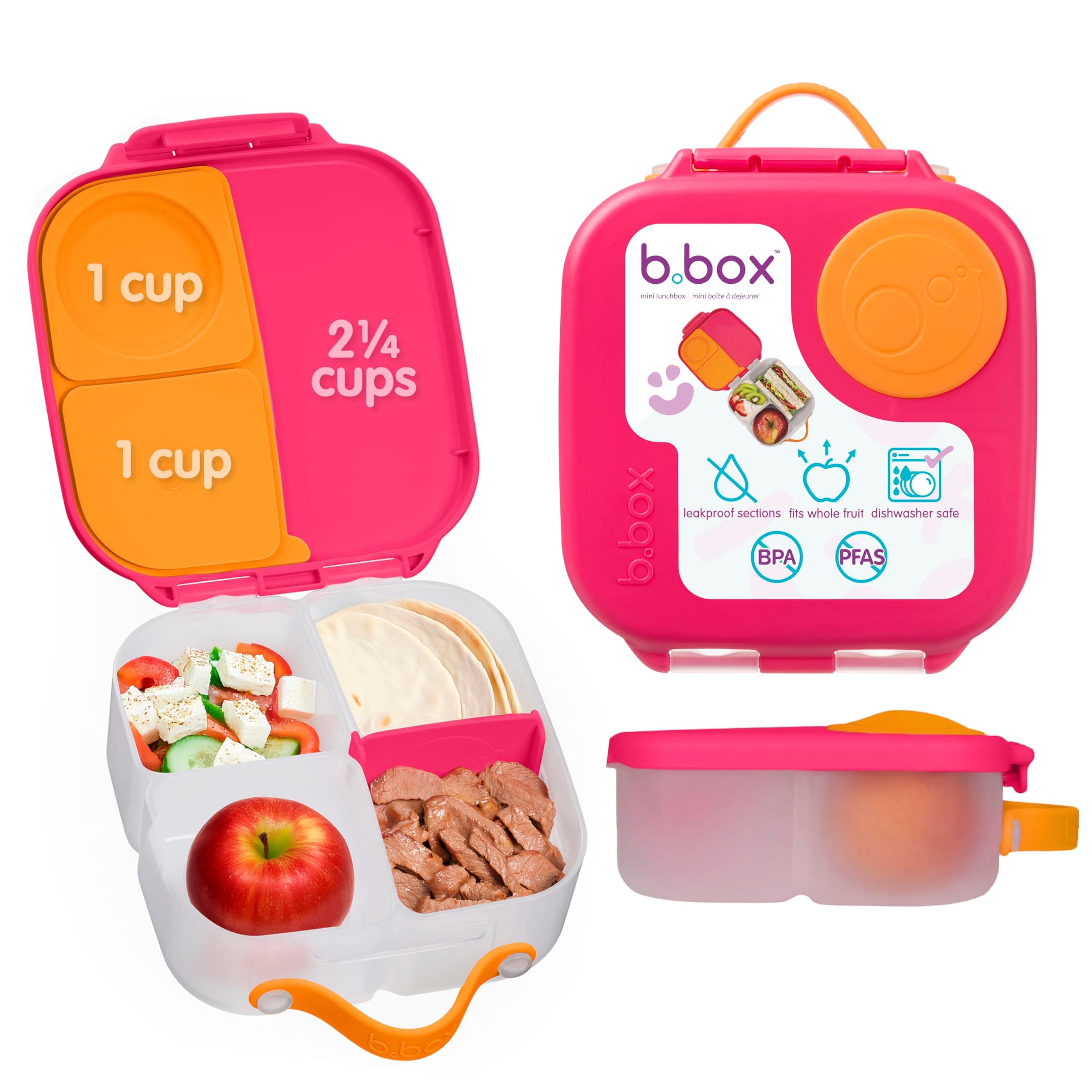 Mini Lunchbox | Bento Box with 3 Compartments (2 Leakproof) | Ideal for Toddlers, Kids Lunch & Snacks | Fits Whole Piece of Fruit | BPA Free