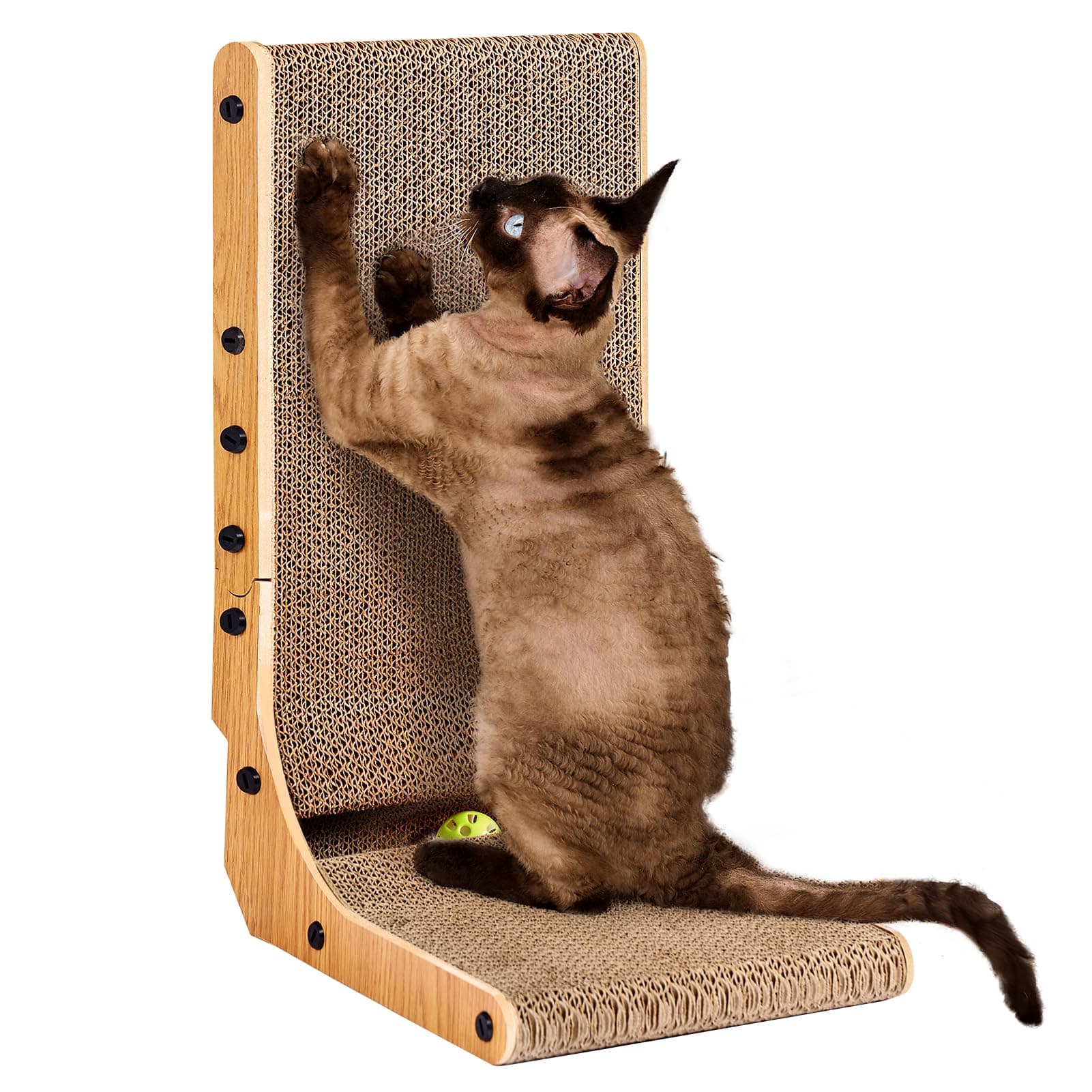 EHEYCIGA L Shape Vertical Cat Scratcher, 48cm High Scratching Board for Indoor Cats, Protecting Furniture Scratch Pad, Cardboard Cat Scratching with Ball Toy