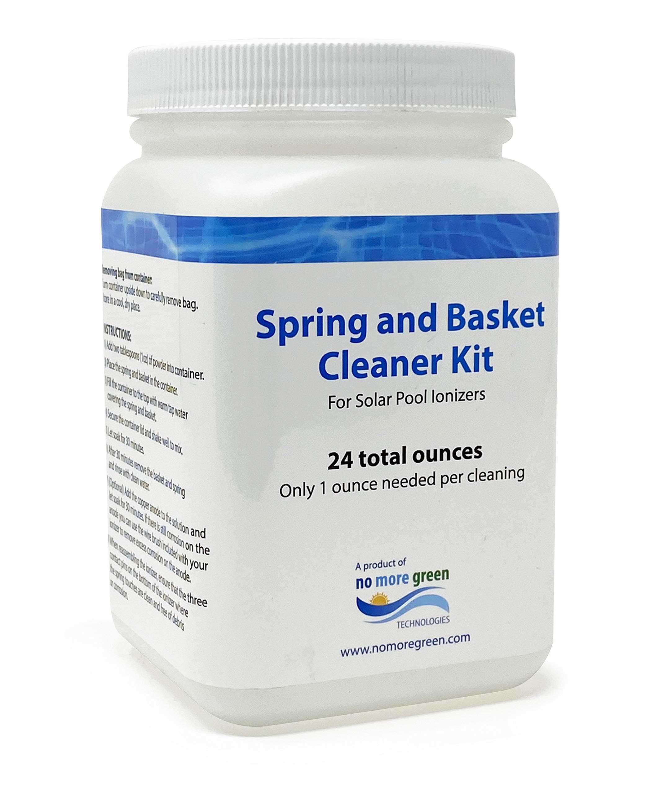 No More Green Technologies NMG Solar Pool Ionizer Spring and Basket Cleaning Kit | Up to 24 Cleanings | Easy Cleaner Kit for Spring, Basket and Copper Anode