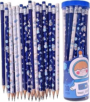 Toyshine Pack of 30 Pencils Thick Strong Grip Pencils, Suitable for School, Kids Art Drawing Drafting Sketching Shading - Space Blue