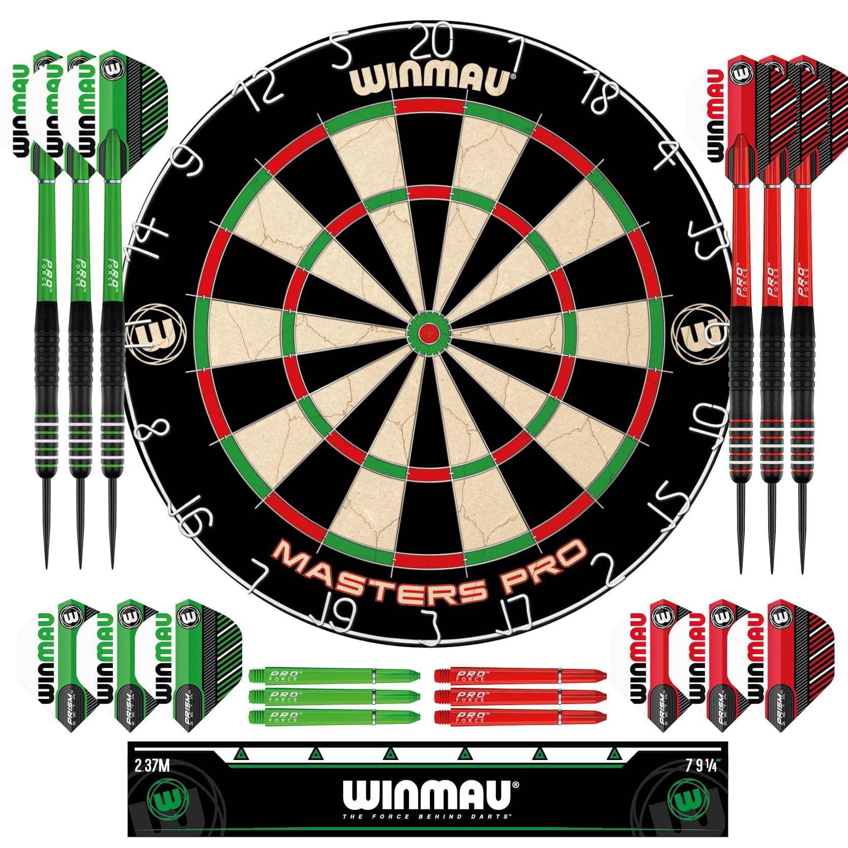 Winmau Darts - Masters Pro Premium Bristle Dartboard Set - Includes Dart Board, Darts, Flights, Shafts and Oche Strip - Professional Steel Tip Darts & Dart Board for Adults