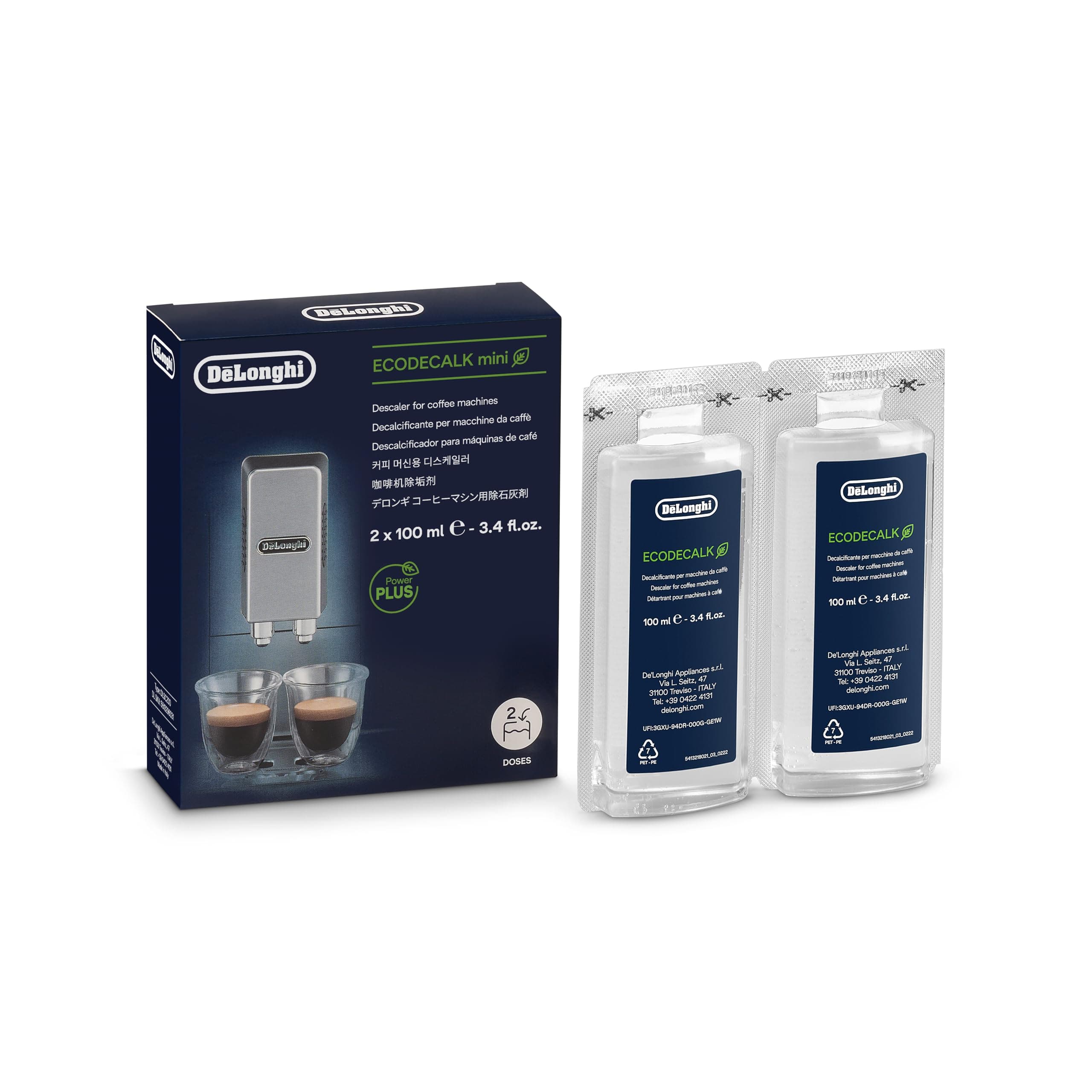 De'Longhi EcoDecalk Descaler, Eco-Friendly Universal Descaling Solution for Coffee & Espresso Machines, 2-Pack (1 use per pack)