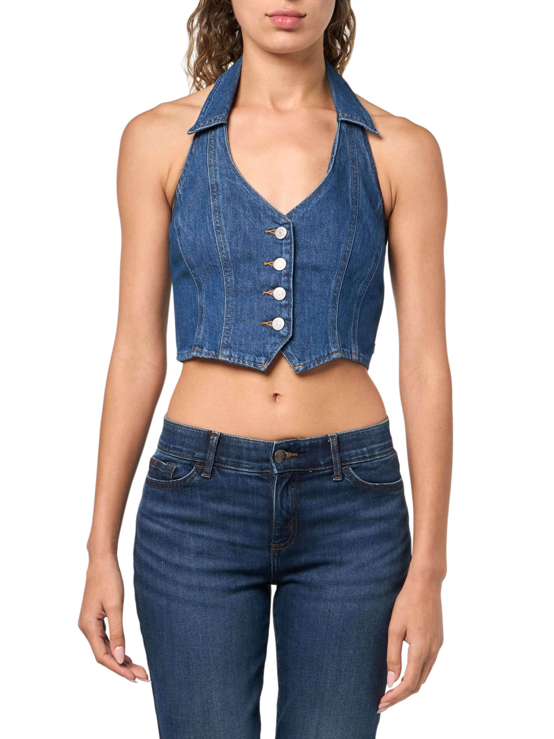 Womens Bria Denim Corset Halter
