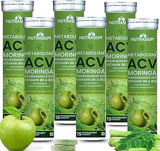 Nutrasium ACV Moringa Metabolism Plus | Apple Cider Vinegar Effervescent Tablet | For Supports Weight Loss, Control Cravings, Convert Fat Into Energy, Boost Energy & Immunity | 90 Tablets Green apple