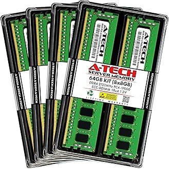 A-Tech 64GB Kit (8x8GB) DDR4 2133MHz PC4-17000 ECC RDIMM 1Rx4 Single Rank 1.2V ECC Registered DIMM 288-Pin Server & Workstation RAM Memory Upgrade Modules (A-Tech Enterprise Series)