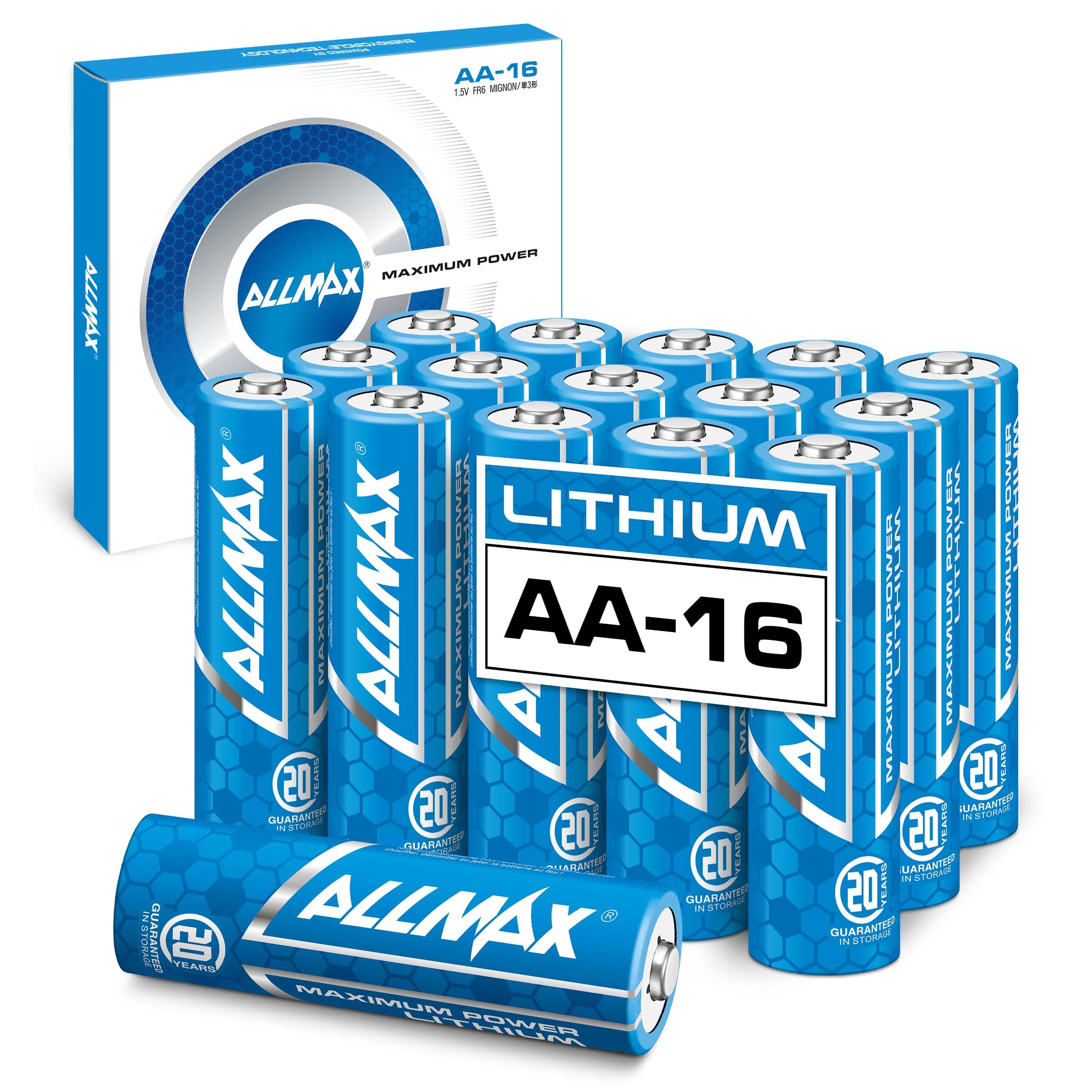 Allmax AA Maximum Power Lithium Batteries (16 Count) – Longest Lasting, Leakproof, 20-Year Shelf Life, Ultimate Performance, Perfect for Blink Security Cameras (1.5V)