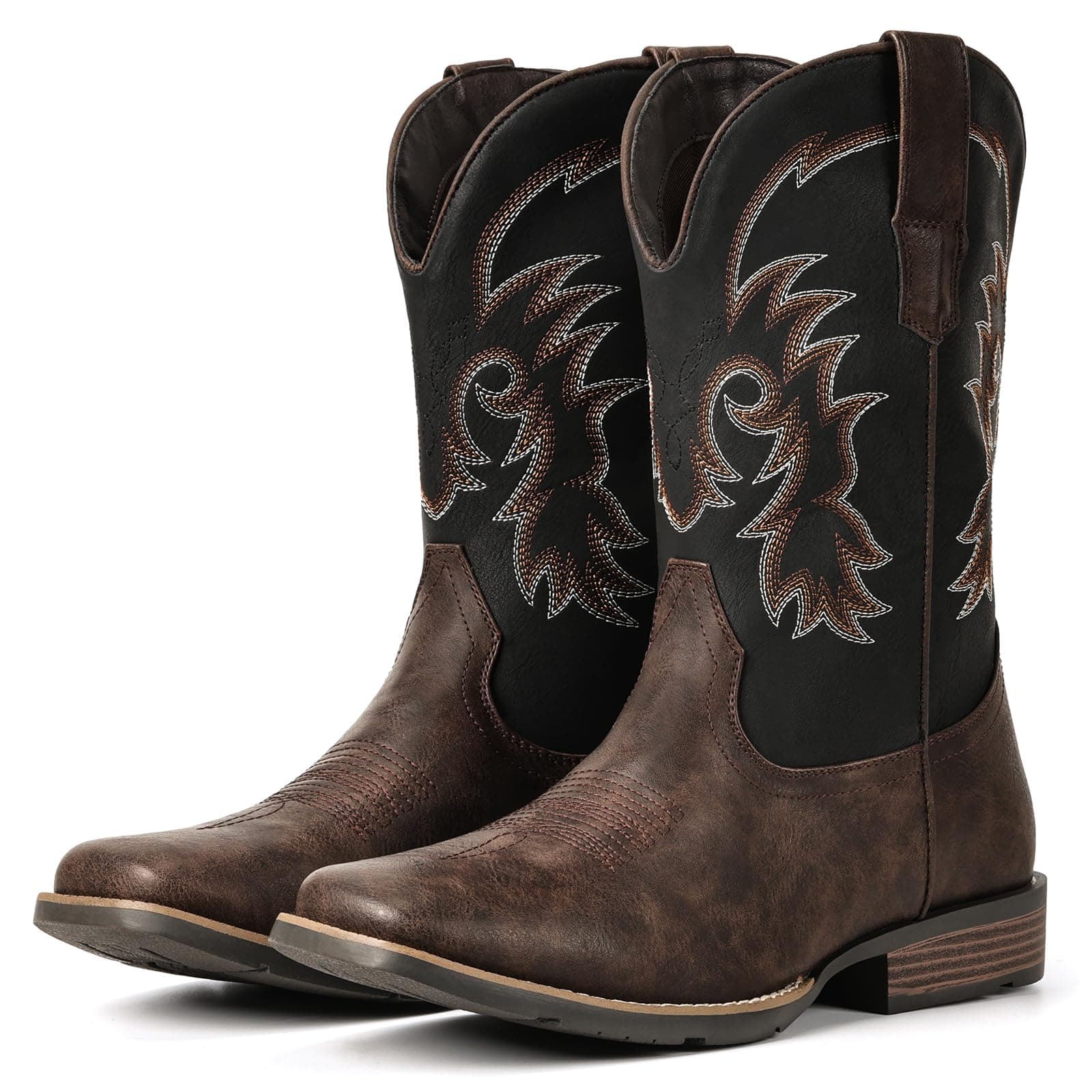 Cowboy Boots for Men Square Toe Pull-On Western Boots with Classic Embroidery, Slip & Oil Resistant Outsole, Durable Heel for Stylish Casual, and Country Wear