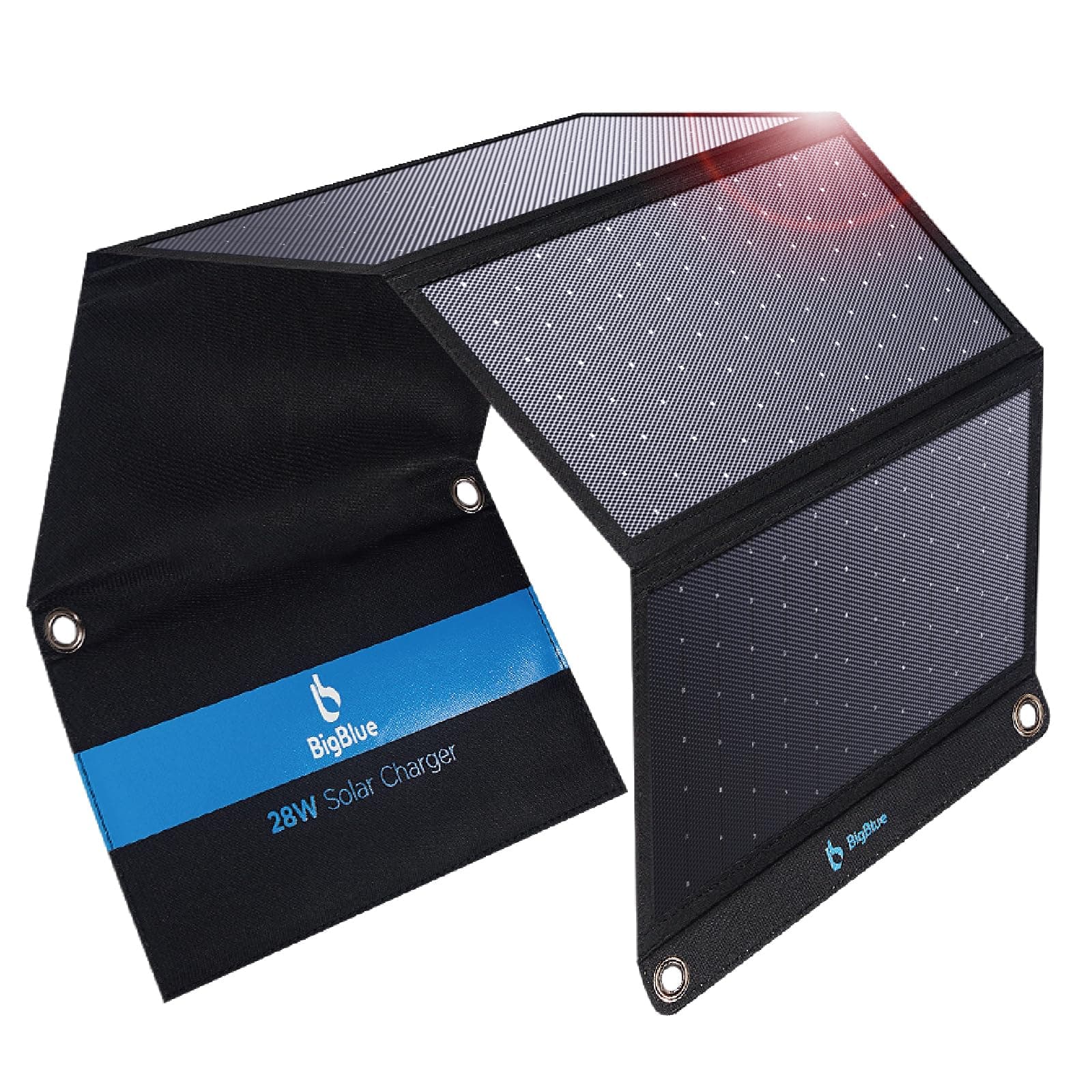BigBlue 28W Solar Panel Compact 3 USB Ports USB-A/USB-C (5V/4.8A) [25.4% Conversion Efficiency Lightweight Portable Convenient] Solar Charger Solar Charger Foldable Auto Retry Function Carabiner