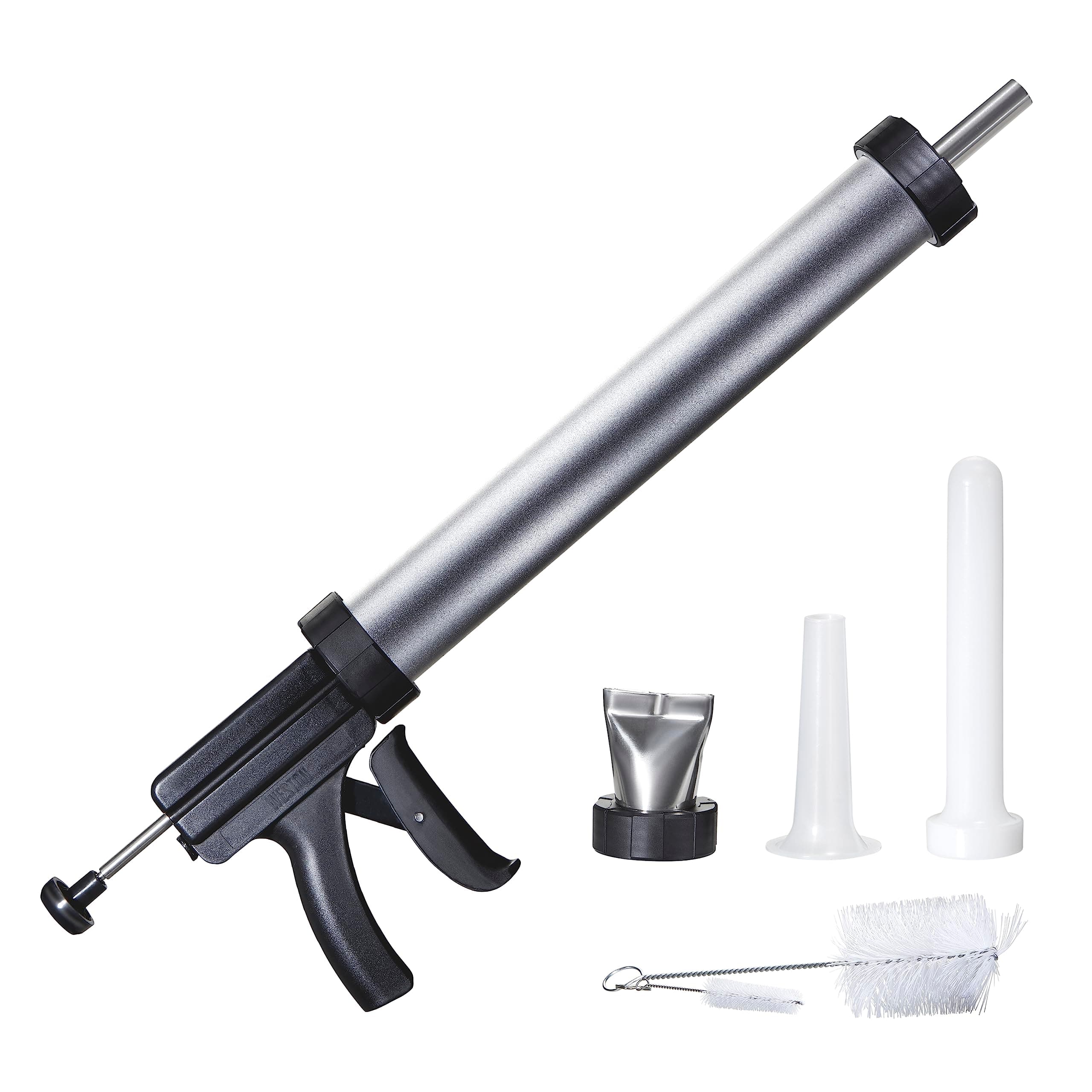 Original Beef Jerky Gun Kit, Makes Flat and Round Snack Sticks, 1.5lbs Meat Capacity, With Sausage Funnel, 2 Nozzles, Stomper and Two Cleaning Brushes, Gifts for Men, Black (37-0150-W)