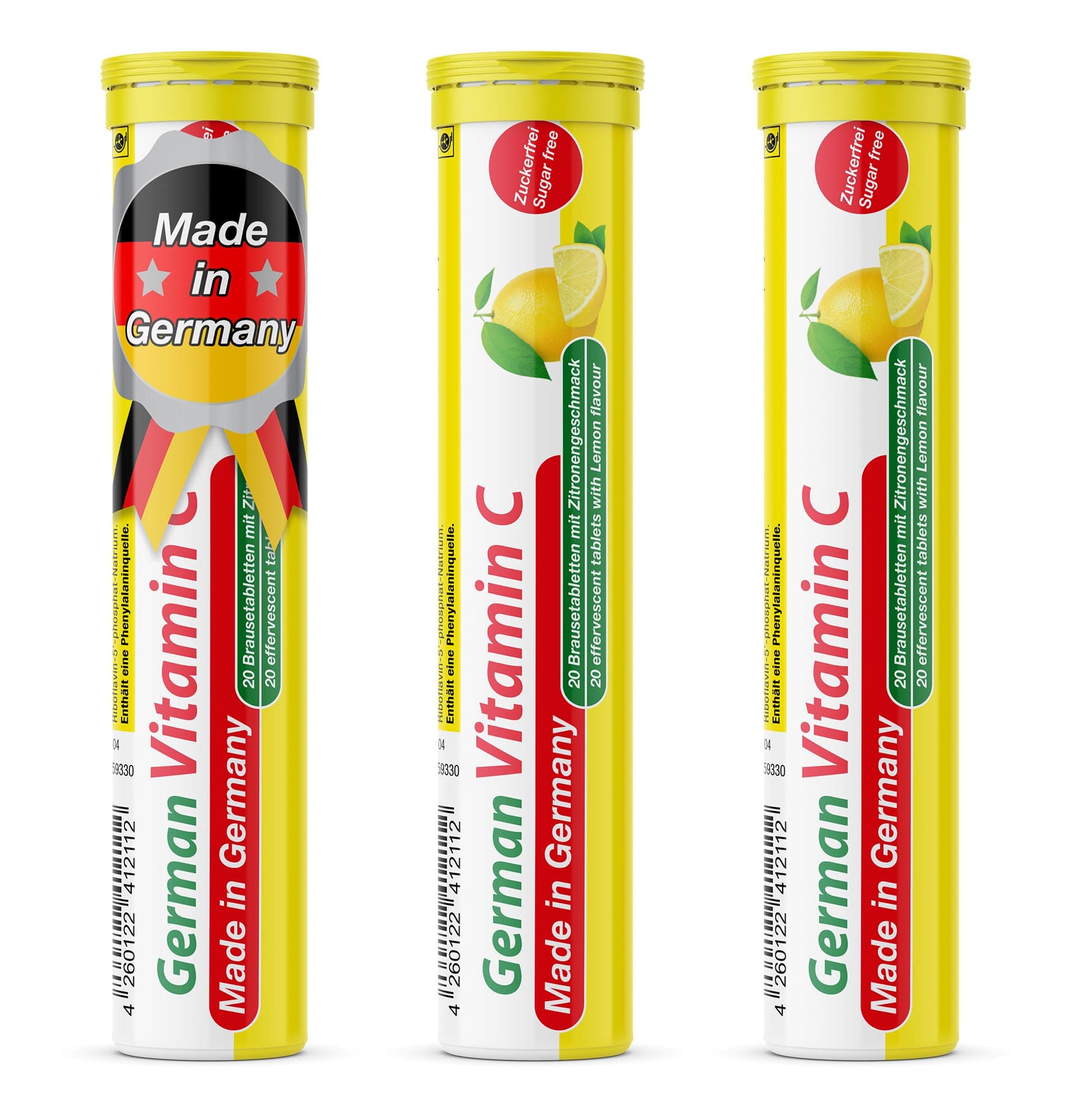 German Vitamin C 60 Drink Effervescent Tablets – Lemon/Lime Flavour, Sugarfree, Vegan – 180 mg Vitamin C – T&D Pharma – Made in Germany