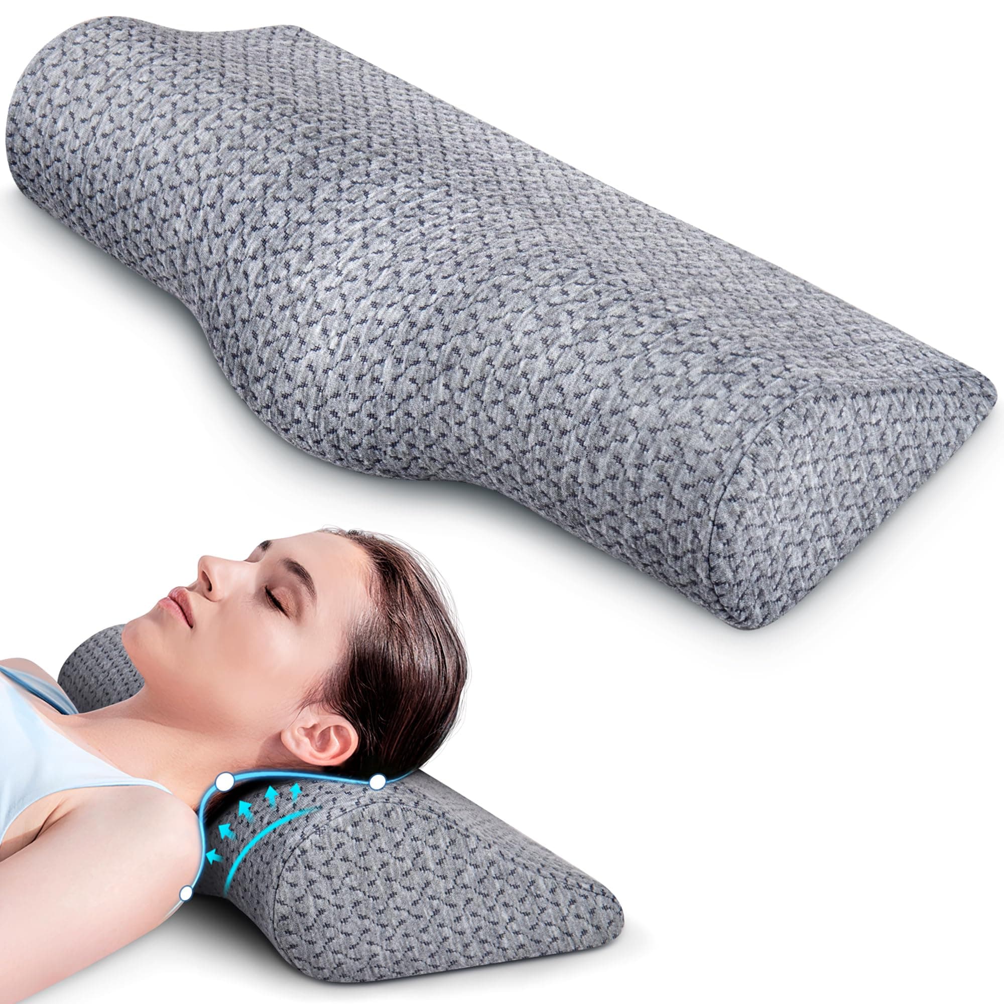 Cervical Neck Pillows for Pain Relief Sleeping, High-Density Memory Foam Pillow Neck Bolster Support Pillow Neck and Shoulder Relaxer, Neck Decompression Devices Orthopedic Roll Pillow for Bed Office