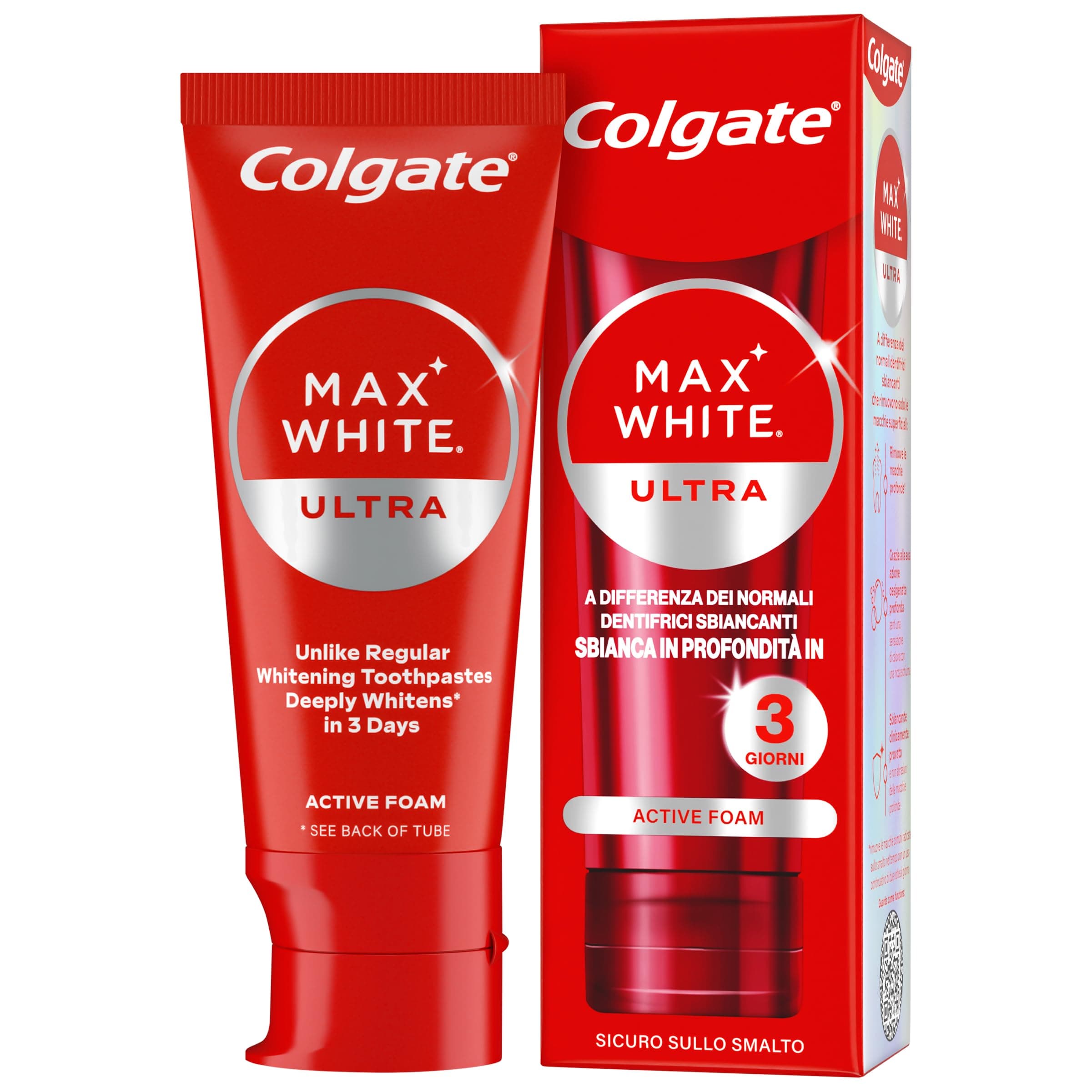 COLGATE Max White Ultra Active Foam Whitening Toothpaste with Fluoride, 50 ml, Safe Whitening Toothpaste with Enamel, Removes Deep Spots*
