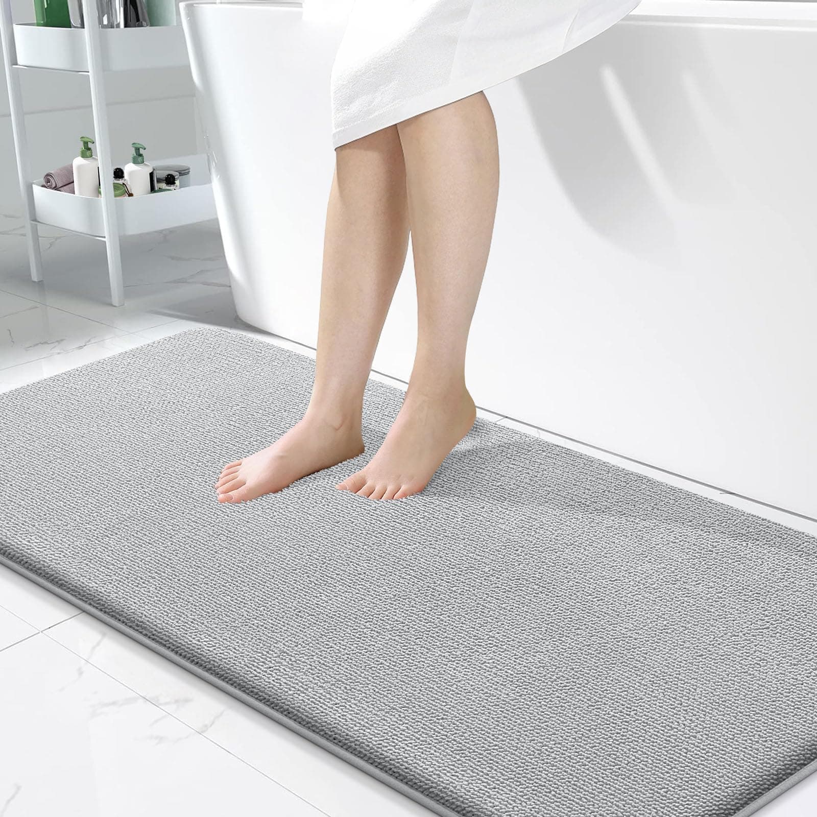 OLANLY Thick Memory Foam Bathroom Runner Rugs 47x24, Extra Soft Absorbent Long Bath Rug, Quick Dry, Non-Slip, Machine Washable Bath Mat for Bathroom, Tub and Shower, Home Decor Accessories, Light Grey