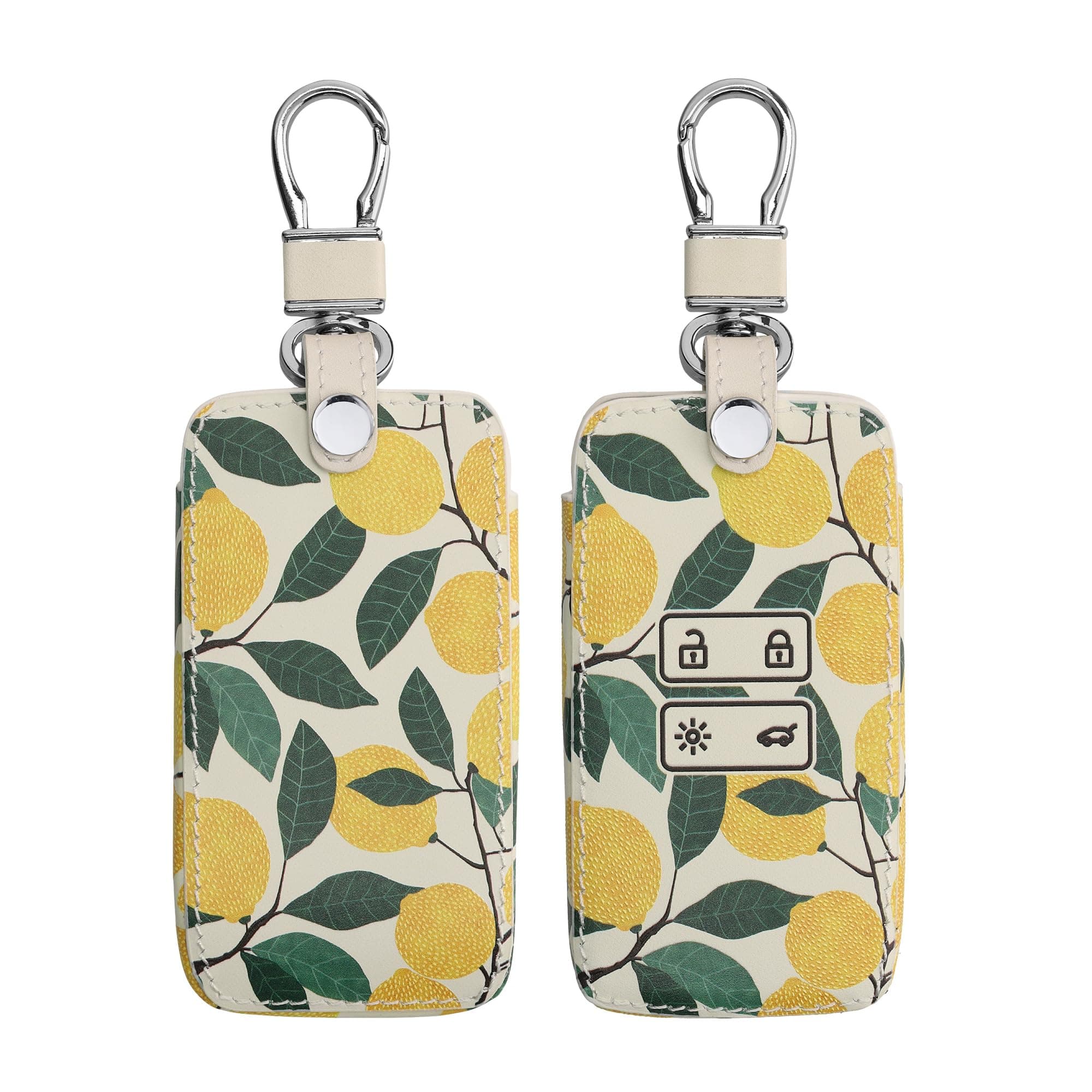 kwmobile Key Cover Compatible with Renault 4 Button Car Key Smart Key (only Keyless Go) - Faux Leather - Lemons Yellow/Green/Beige