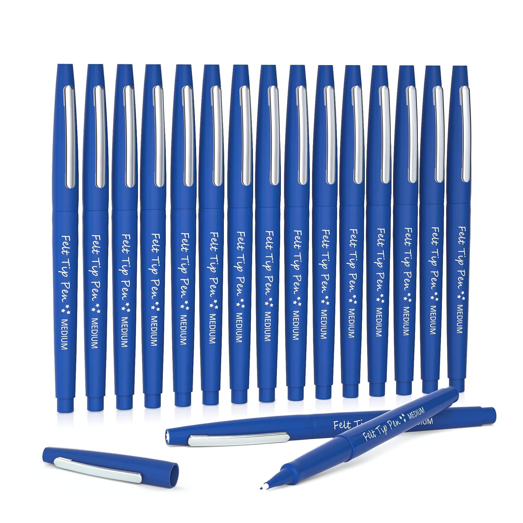 Lelix Felt Tip Pens, 15 Blue Pack, 0.7mm Medium Point, Felt Tip Markers Pens for Journaling, Writing, Note Taking, Planner, Perfect for School Office and Art Supplies