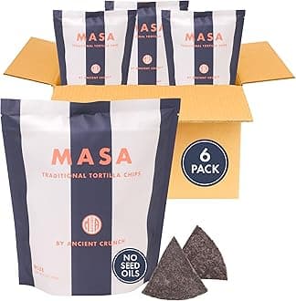 MASA Chips Blue Corn Tortilla Chips Cooked in Beef Tallow – Seed Oil Free Snack, 6pk×5 oz each– Handmade with Only Naturally Grown Blue Corn & Sea Salt, Gluten Free