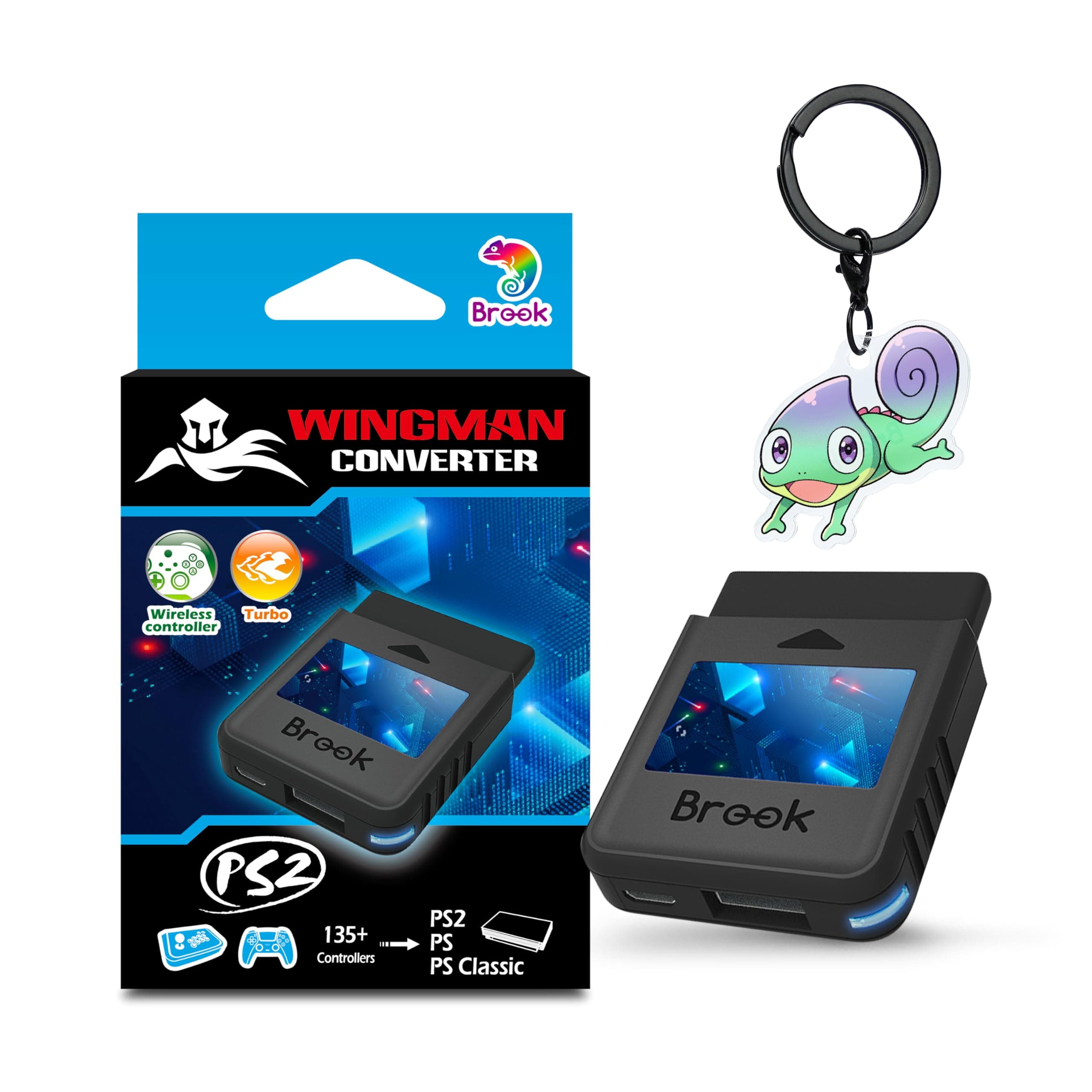 Brook Wingman PS2 Converter – Wireless Adapter for PS4/PS3 to PS2/PS1/PS Classic, Supports Xbox & Switch Controllers, Retro Gaming Adapter with Keychain [Exclusive Version]