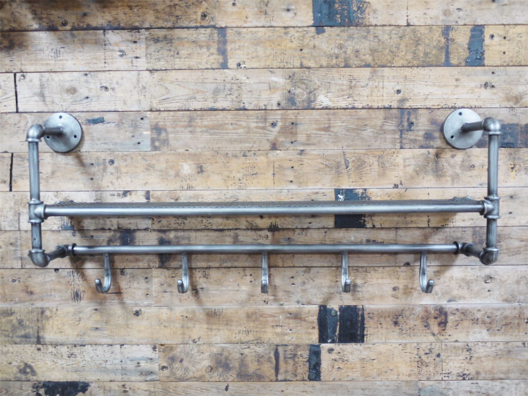 Shelf Hooks Wall Rustic Metal Home Key Holder with 5 hooks width 100 cm, Height 40 cm and Depth 16 cm