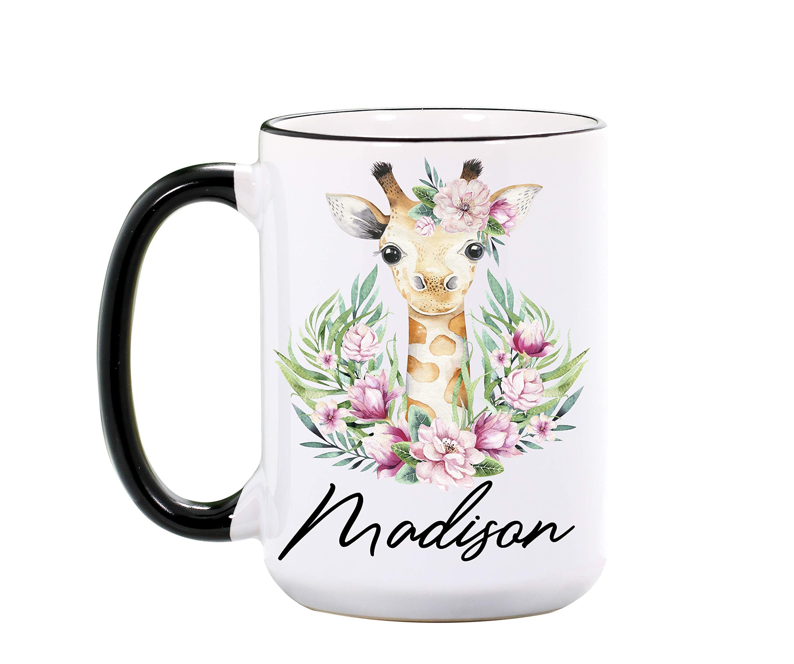 Personalized 15 oz or 11 oz Large Ceramic Mug – Cool Mugs – Cute Coffee Cups – Animal Mugs – Giraffe Gifts for Women – Dishwasher & Microwave SafeF