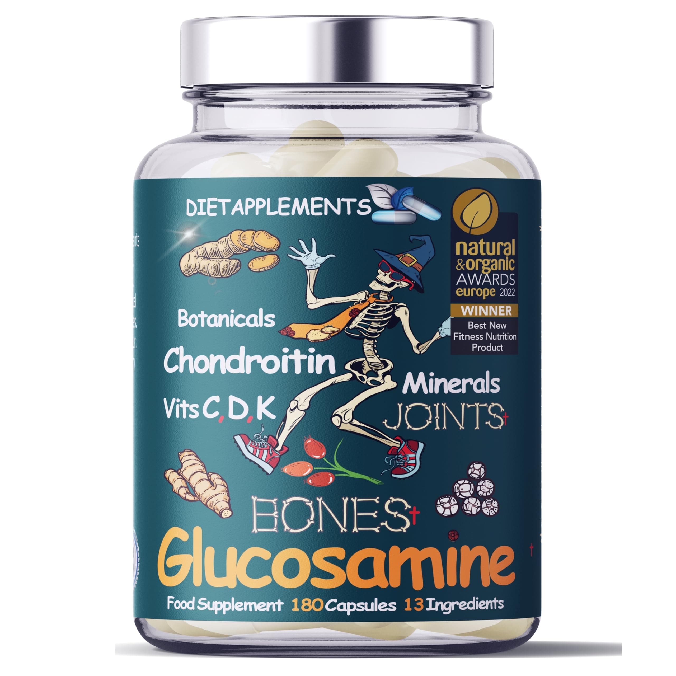 – Advanced Bones, Joints Complex: Glucosamine, Chondroitin complex, 180 High Strength Capsules, Turmeric, Ginger, Black Pepper, Rosehip, Vitamin C, Vitamin D, Vitamin K, Minerals. UK made, GMP Certified