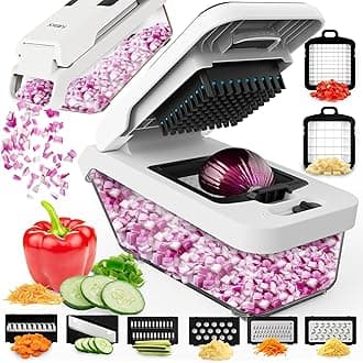 fullstarVegetable Chopper and Mandoline Slicer for Kitchen, Food Chopper with Container & Lid, Cheese Grater (8 in 1 - White)