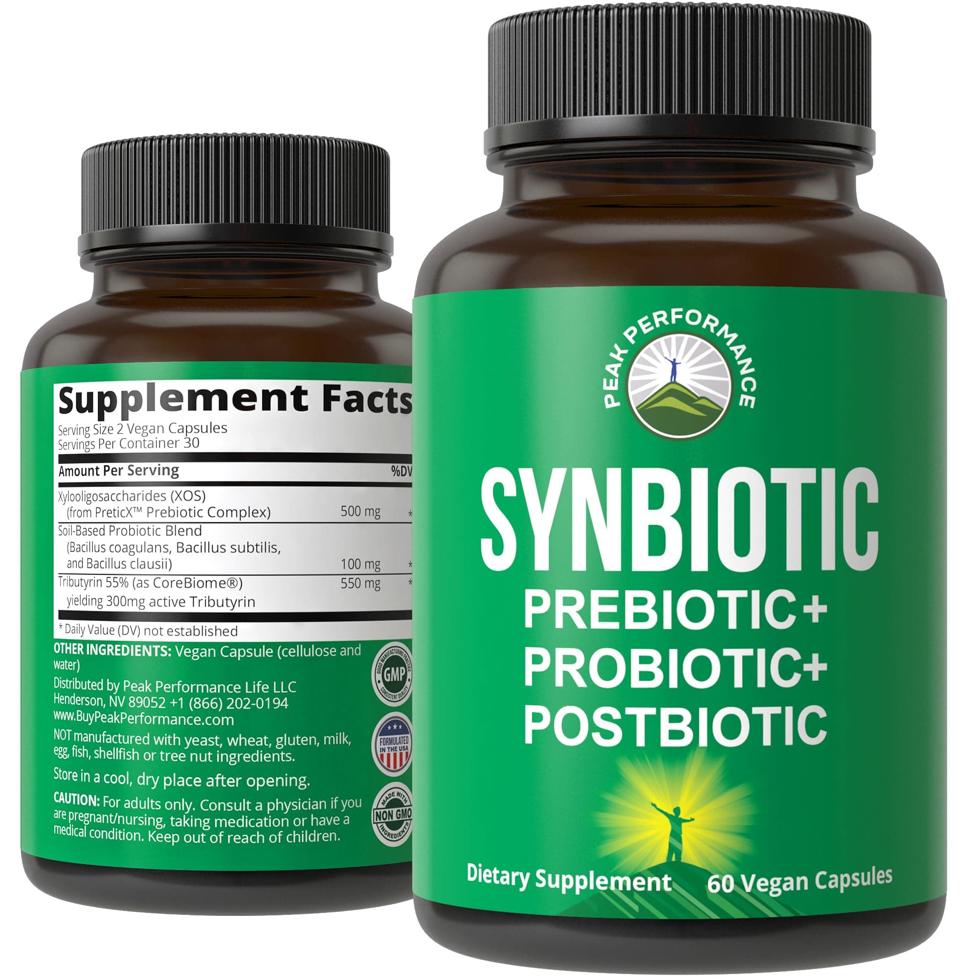Synbiotic = Prebiotic + Probiotic + Postbiotic 3-in-1 Supplement with Clinically Tested Ingredients - Pre and Probiotics Plus Important Tributyrin Postbiotics for Gut - Vegan Capsules for Women + Men