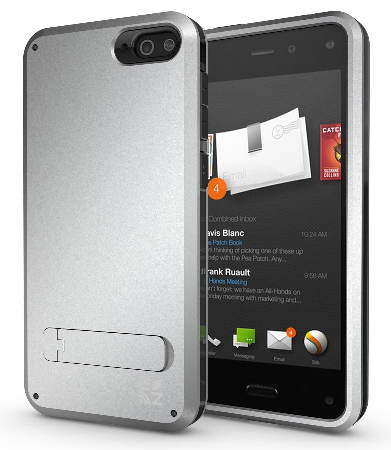ECOZ [SHIELDX] Protective Tough 3 Layers Armor Rugged Case Cover with Build-In Stand for Amazon Fire Phone (Silver)