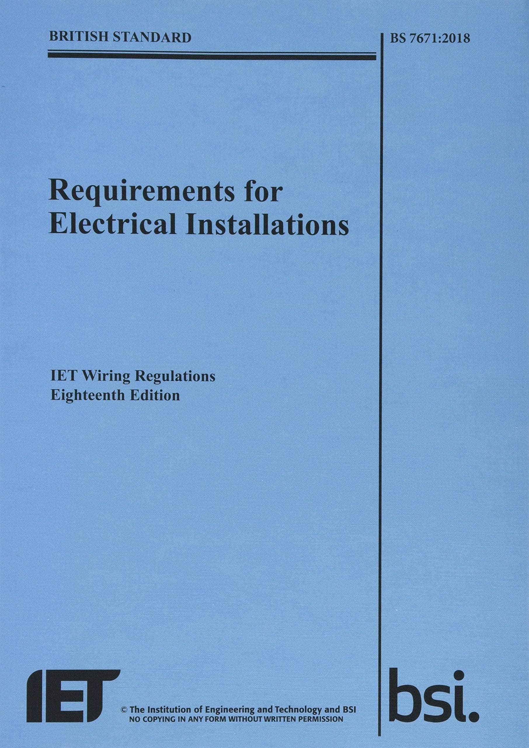 Requirements for Electrical Installations, IET Wiring Regulations, Eighteenth Edition, BS 7671:2018 (Electrical Regulations)