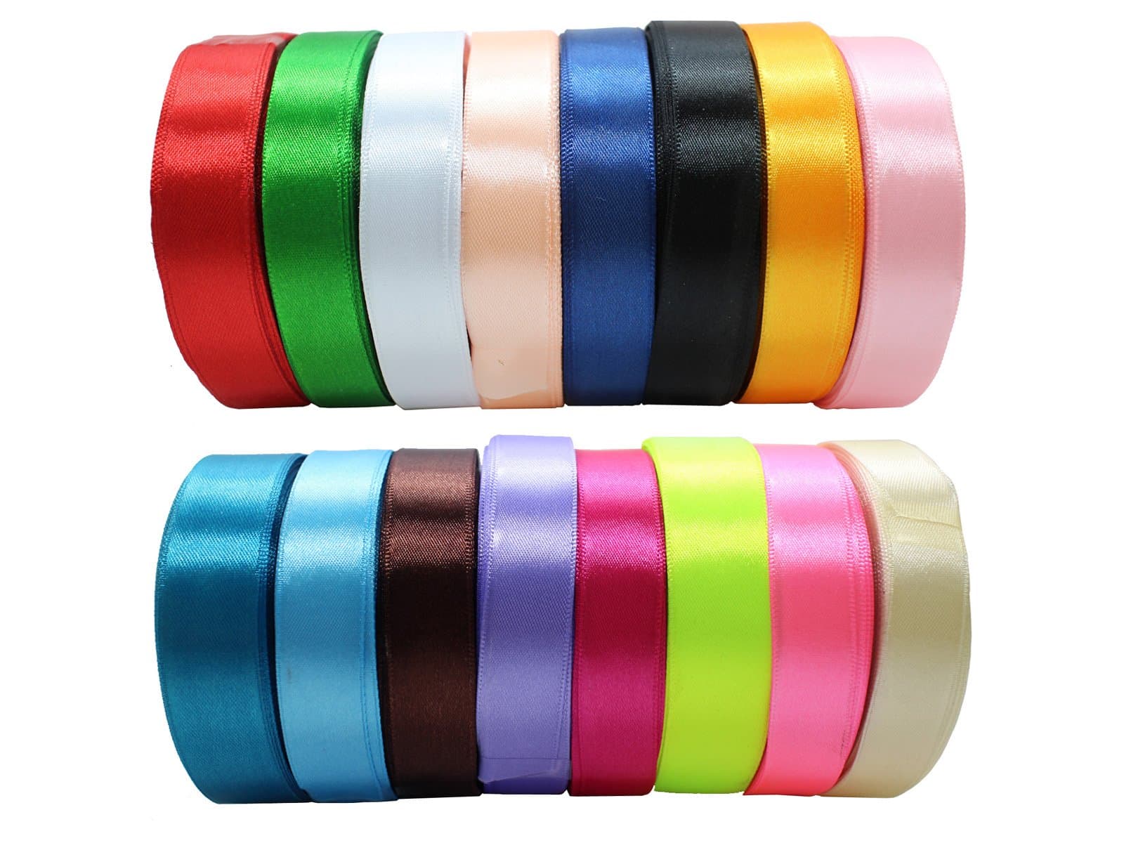 JESEP 16 Rolls 400 Yards Solid Satin Fabric Ribbon Multi-Color Packing for Gift Package Wrapping Hair Bow Clips Accessories, Crafting, Sewing, Wedding, Decorator, etc (5/8" 15MM)