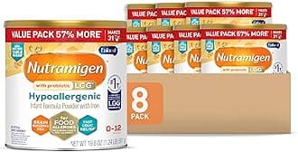 Nutramigen Hypoallergenic Baby Formula, Lactose Free, Colic Relief from Cow's Milk Allergy Stars in 24 Hours, Brain Building Omega-3 DHA, Probiotic LGG for Immune Support, 19.8 Oz, Pack of 8