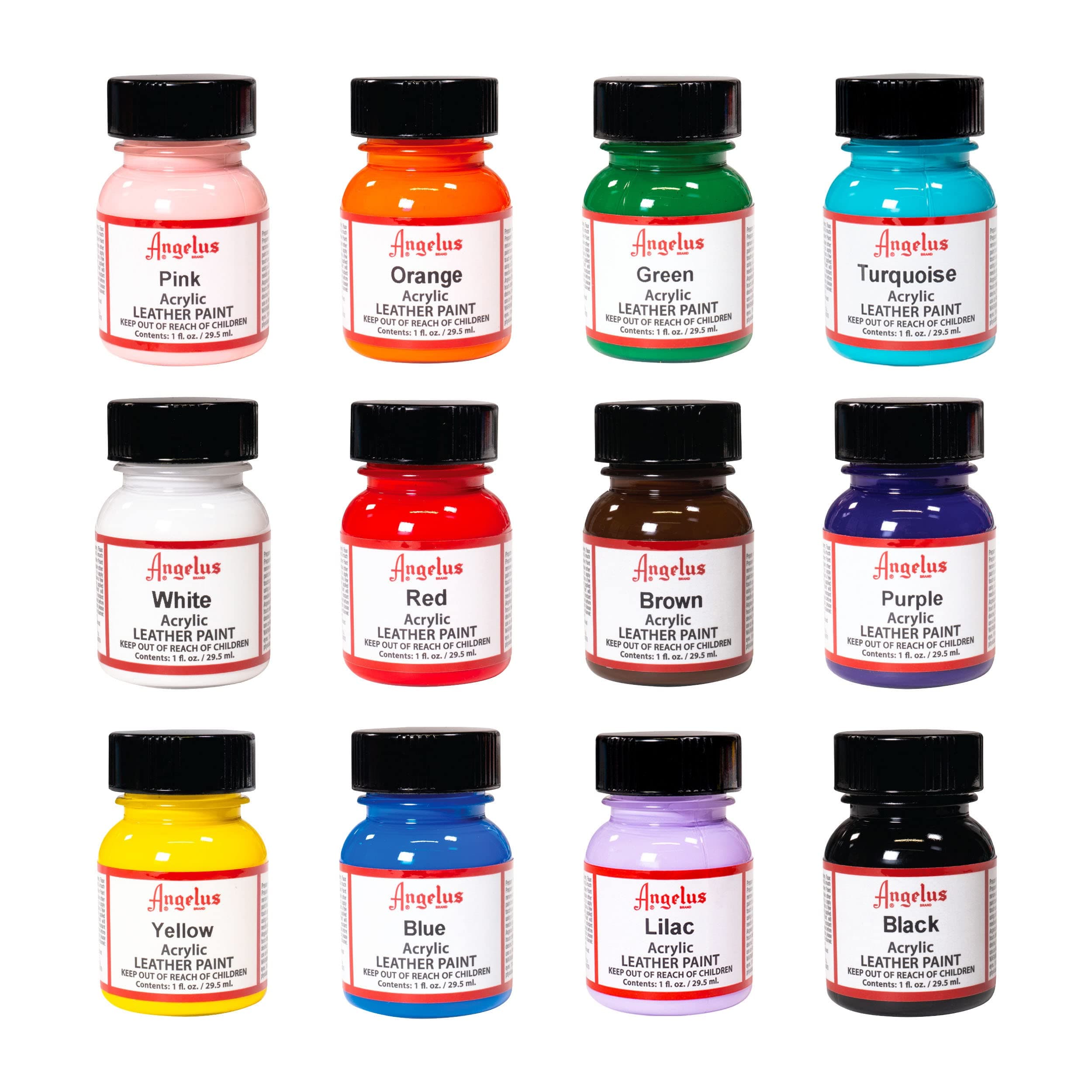 Angelus Acrylic Leather Paint Best Sellers Kit, 1oz x 12 Colors