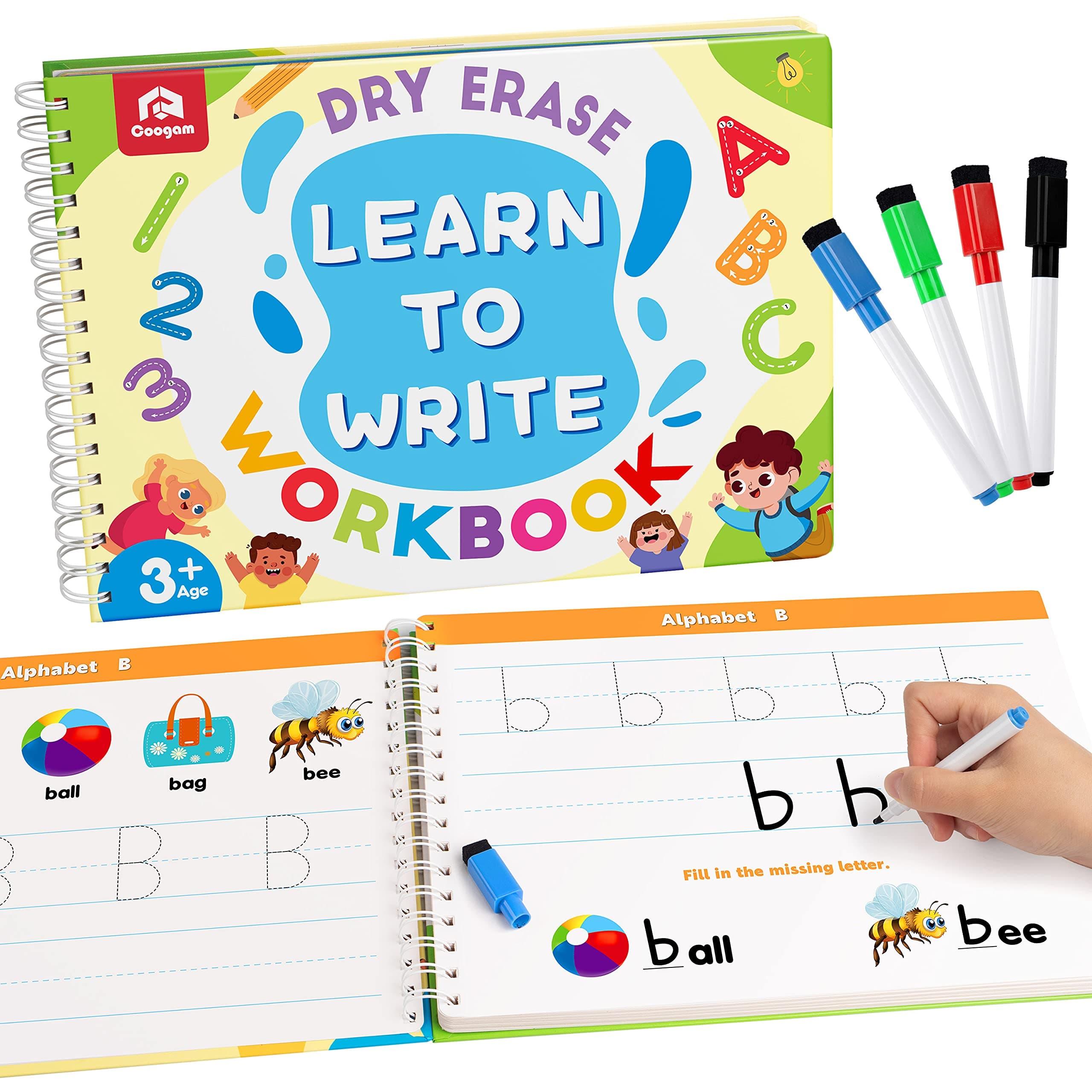 - Coogam Learn to Write Workbook, Numbers Letters Practicing Book, ABC Alphabet Sight Words Handwriting Educational Montessori Toy for Home Classroom Kindergarten Preschool Kids